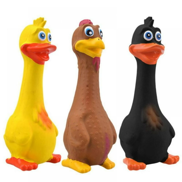 3 Packs Latex Rubber Chicken Duck Squeaky Dog Toys Interactive Funny and Non-Toxic Fetch Play Reduce Anxiety Small Medium Dogs