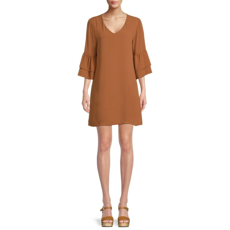 Flounce sleeve shift dress sale