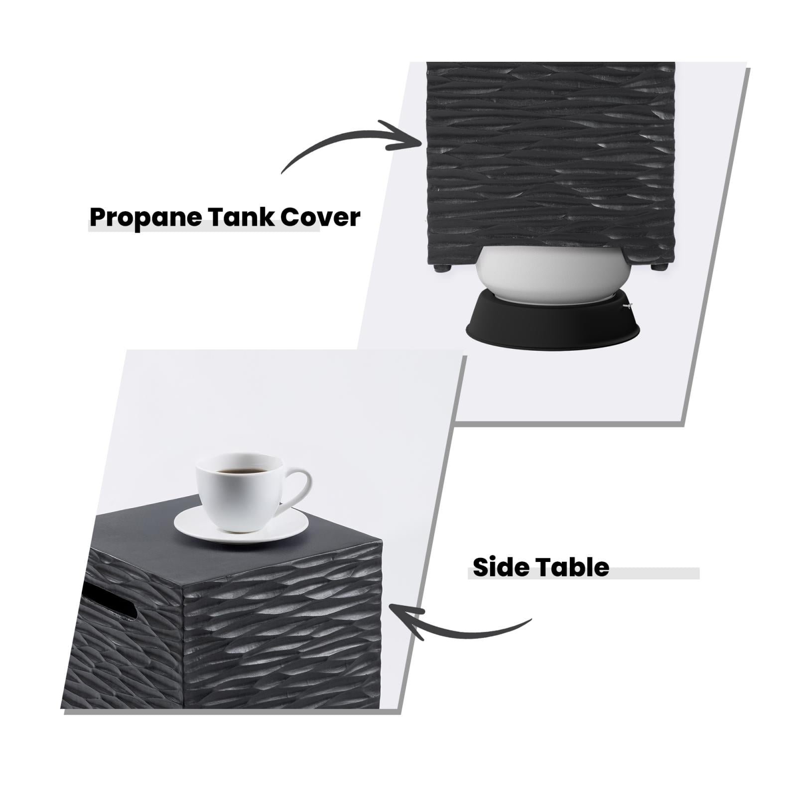 MOALCOFER 16''Outdoor Hideaway Tank Table for Gas Fire Pits, Hides Standard 20lb Propane Tank Cover(Black)