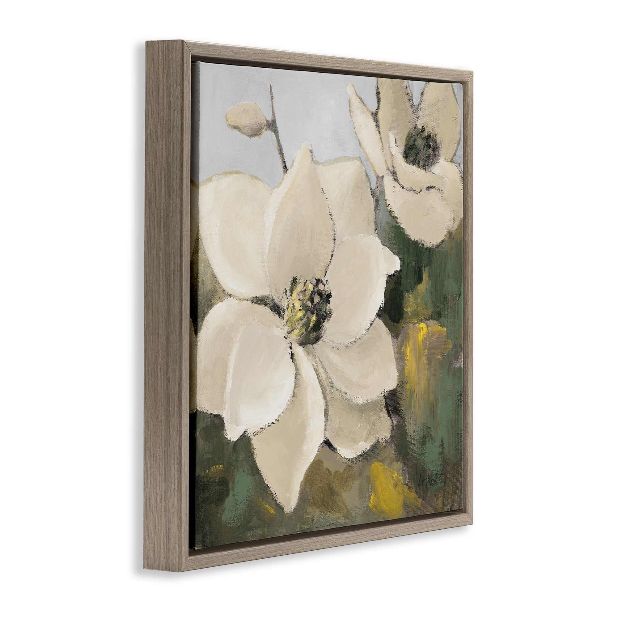 Stupell Industries Two Magnolia Blossoms Botanical & Floral Painting Brown Floater Framed Canvas Art Print Wall Art, 25 x 25