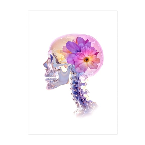 Skull With Purple Flower - Digital Art Unframed Wall Art Print 5 x 7 inches
