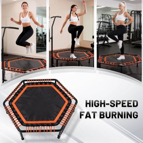 48" Mini Rebounder for Adults with Adjustable Handle Bar, Quiet Bungee Fitness Trampoline, 330lbs Capacity Indoor Outdoor Workout Equipment, Low Impact Cardio & Strength Training for Home Gym, Orange
