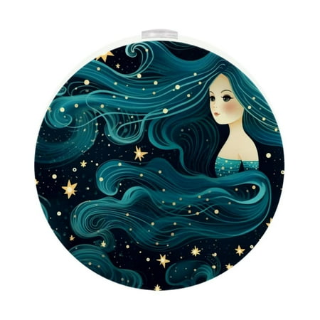 

Mermaid Warm White Led Round Night Light-2Pcs Portable Plug-in Dusk to Dawn Sensor Wall Light Kids Room Decorative Mini Nightlight