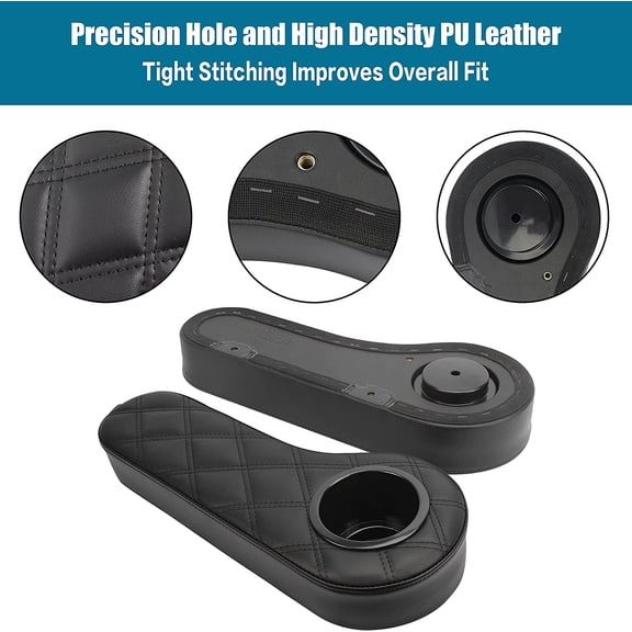 NOKINS Golf Cart Flip Armrest with Cup Holder No Drilling Required for Club Car EZGo Yamaha Rear Seat Kit Black Stitching