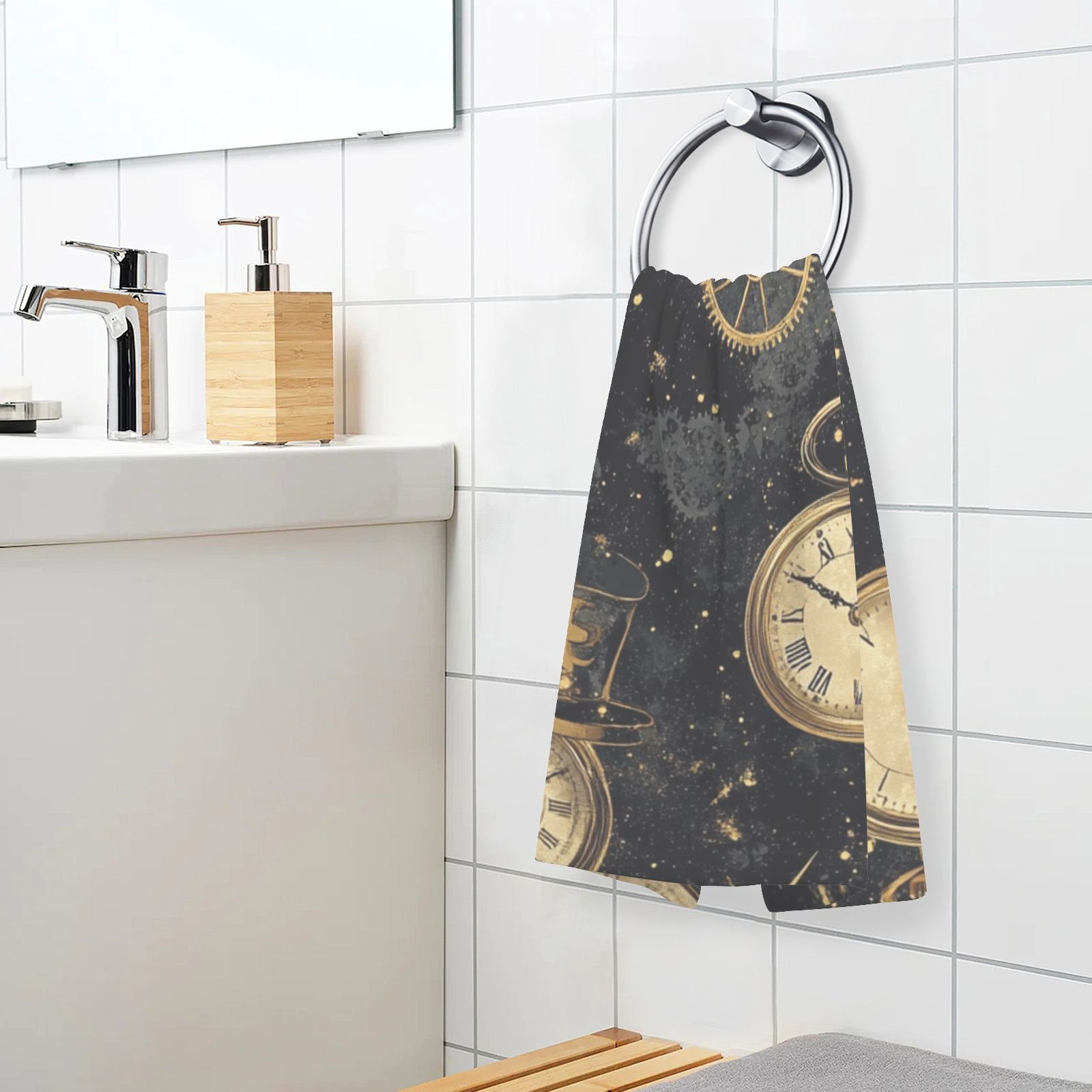 Gold Clocks Machines Hats Hand Towels Cotton Bath Towels Large Face Towels Absorbent for Bathroom 2 Packs