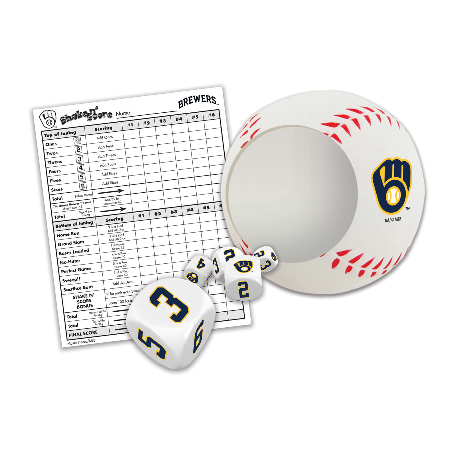 MasterPieces Officially Licensed MLB Milwaukee Brewers Shake N' Score Dice Game for Age 6 and Up