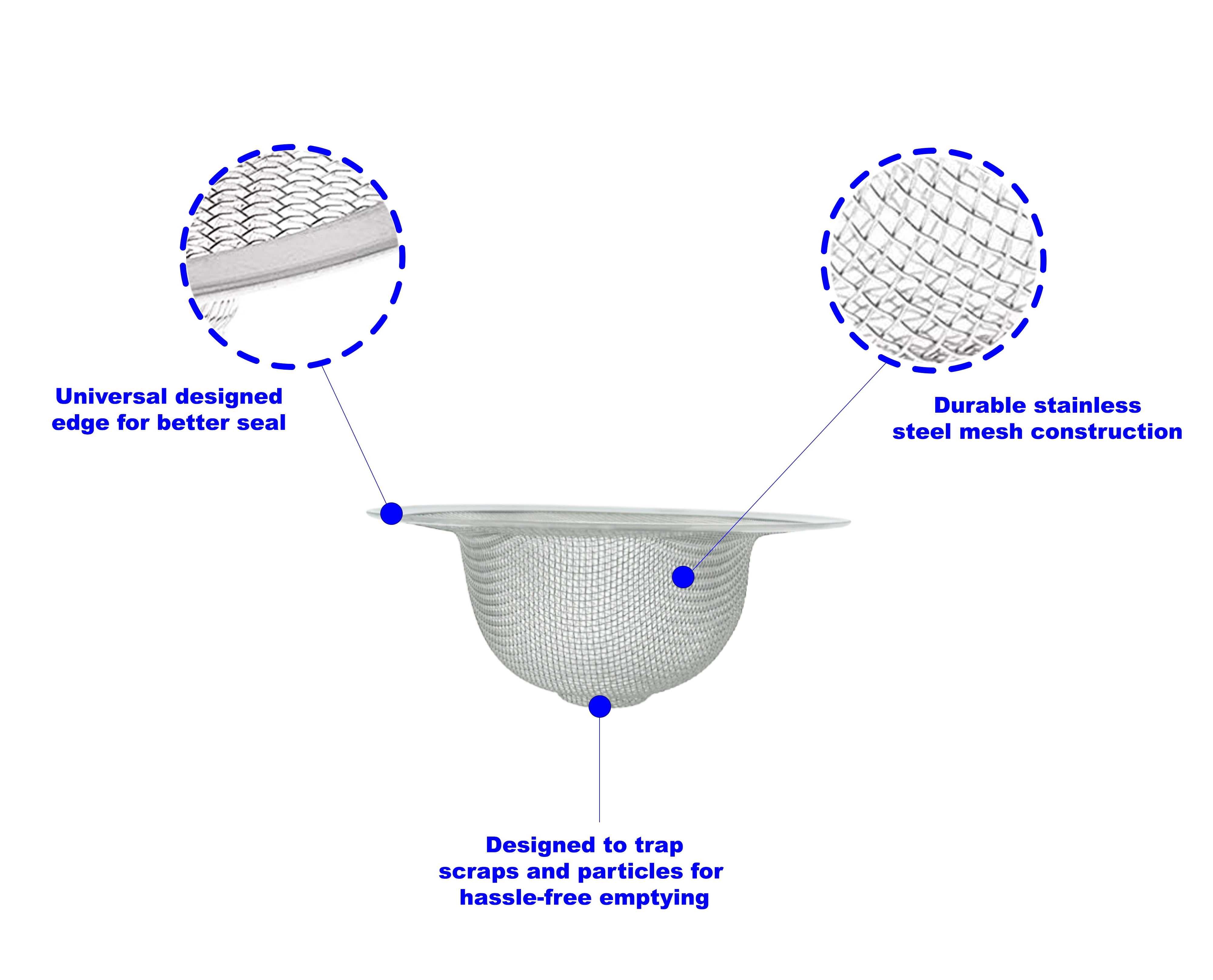 Mainstays Stainless Steel 3 Pack Mesh Drain Strainers Includes 4.4", 2.8", 2.2" Silver