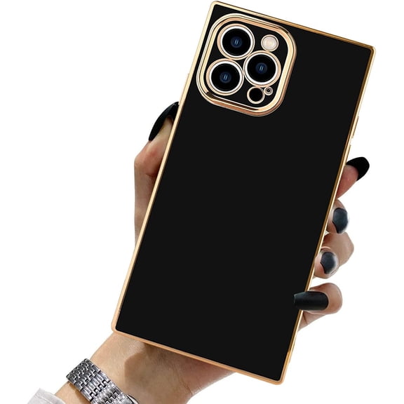 Case for iPhone 15 Pro Max Case Gold Border Black TPU Bumper Anti-Drop Anti-Scratch Shock Absorption Protective Wireless Slim Cover Case for iPhone 15 Pro Max for Women Girls