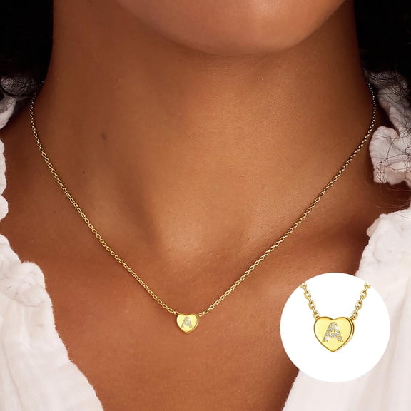 U7 Mother's Day Gifts for Women 14K Gold Plated Letter Pendant with Sparkle Cubic Zirconia Tiny Heart Letter Initial A Necklace Choker