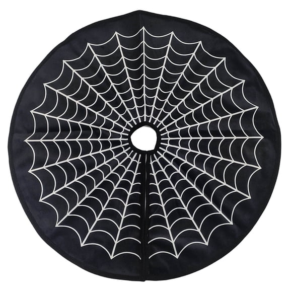 Halloween Spider Web Tree Skirt,Spooky Holiday Base Cover,Festive Party Decor Accent,Christmas Home Supply Black 48 Inch