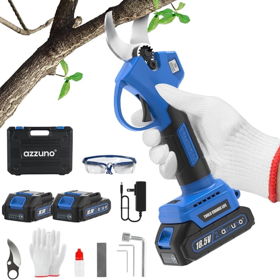 AZZUNO Podadoras Eléctricas Inalámbricas de 20 V con 2 Baterías, Podadora sin Escobillas de 1,1 Pulgadas con Pantalla LCD y Aspas SK5 para Jardín