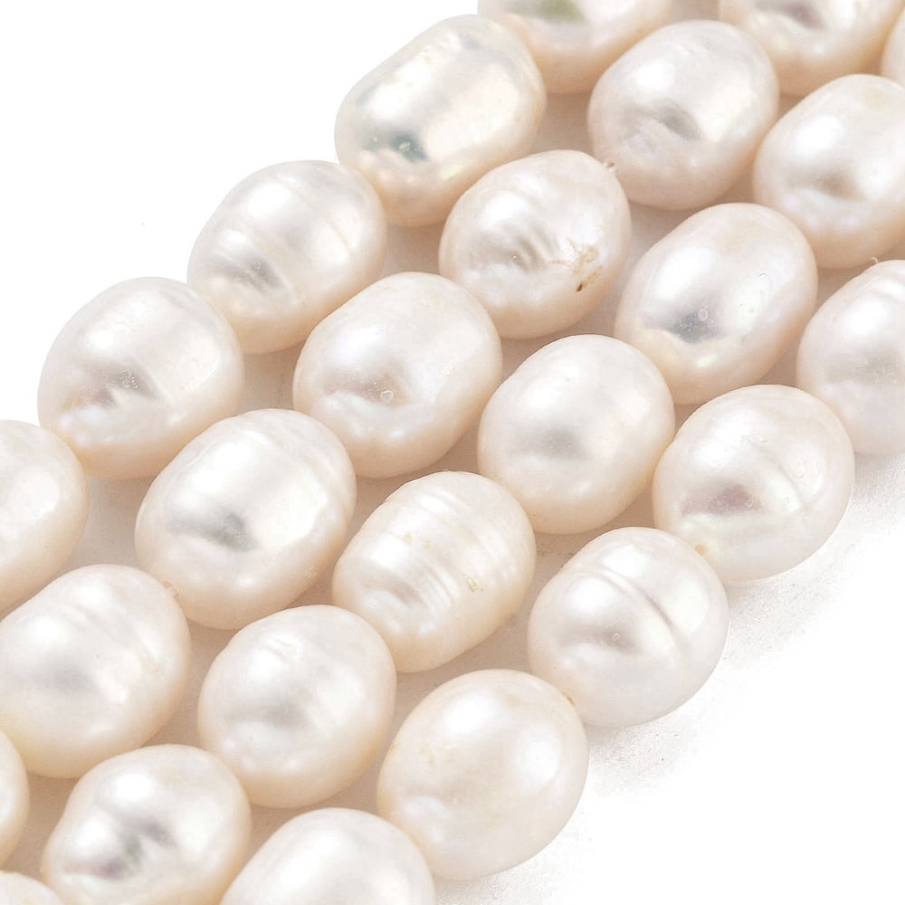 Natural Cultured Freshwater Pearl Beads Strands Grade A Rice Snow 9~10mm Hole: 0.6mm 19pcs/strand 6.69~6.89''(17~17.5cm)