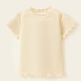 thumbnail image 4 of KHONTS Girls Summer Lettuce Trim Ribbed Knit Short Sleeve T-Shirts Solid Color Casual Blouse Tops,Size 1-10 Years Beige 110, 4 of 4
