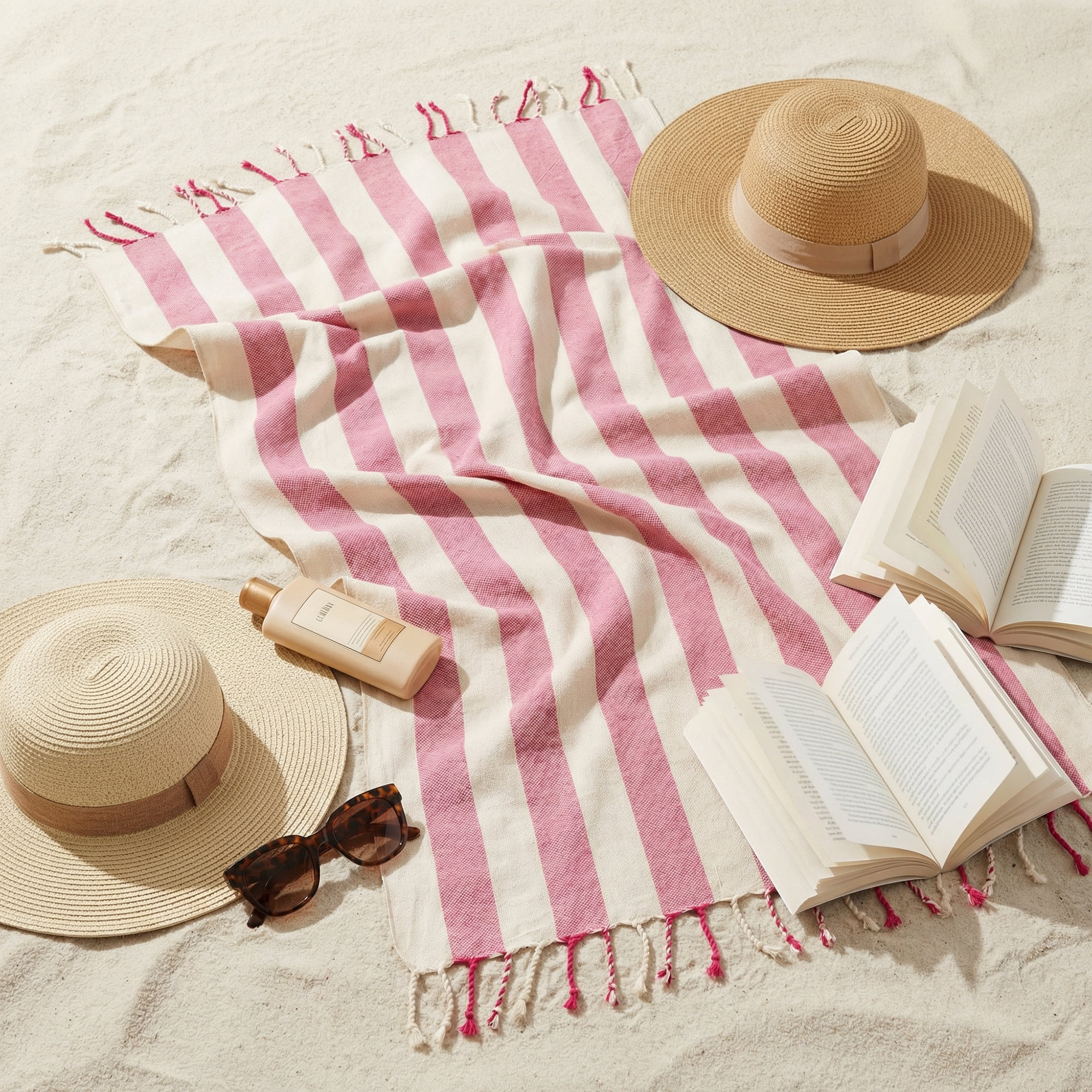 Unique Bargains Stripe Lightweight Absorbent Beach Towel 2 Pack Rose Red/Red 71"x40"