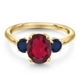 thumbnail image 3 of Gem Stone King 10K Yellow Gold Ruby Red Mystic Quartz and Blue Sapphire Engagement Ring for Women | 2.50 Cttw | Oval 9X7MM | Gemstone Birthstone | Size 7, 3 of 6
