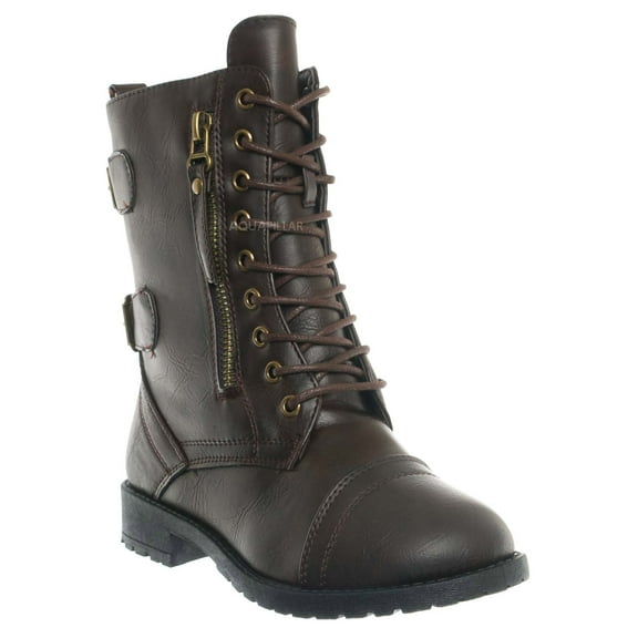 Childrens Zip Up Combat Boot - Boy Girl Calf High Shoe