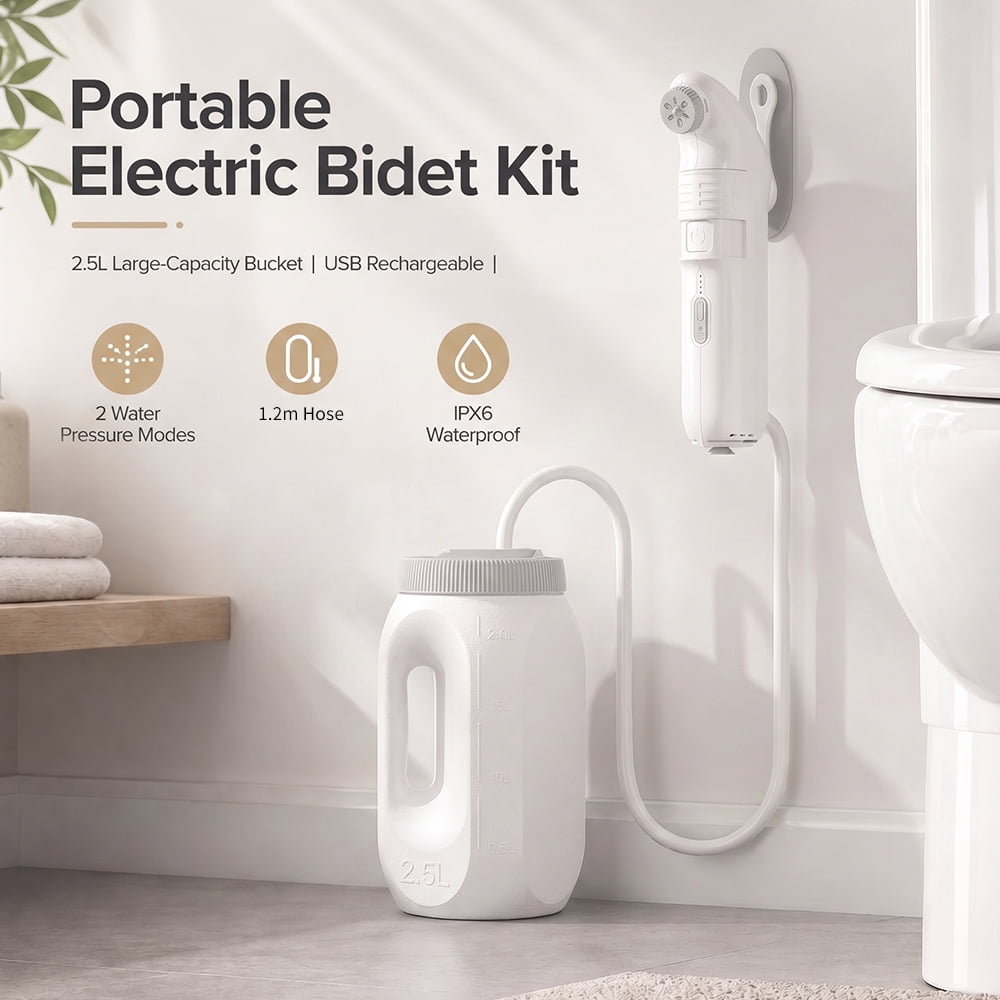 WOWER Electric Portable Bidet for Women Men Travel & Home with 2.5L Water Tank, 2 Pressure Water Flow Rechargeable Handheld Bidet Sprayer Waterproof Personal Hygiene Bidet for Postpartum, Camping, RV