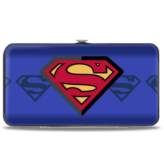 DC Comics Wallet, Hinged, Superman Shield Centered Shield Stripe Blues, Vegan Leather