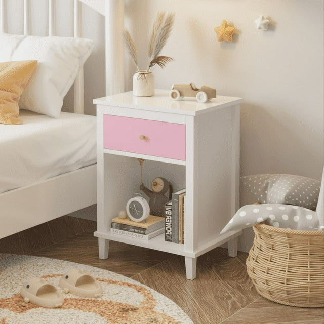 26.77 '' H Mesa de madera con un cajón un estante para niños, adultos, Rosa + Dorado manija