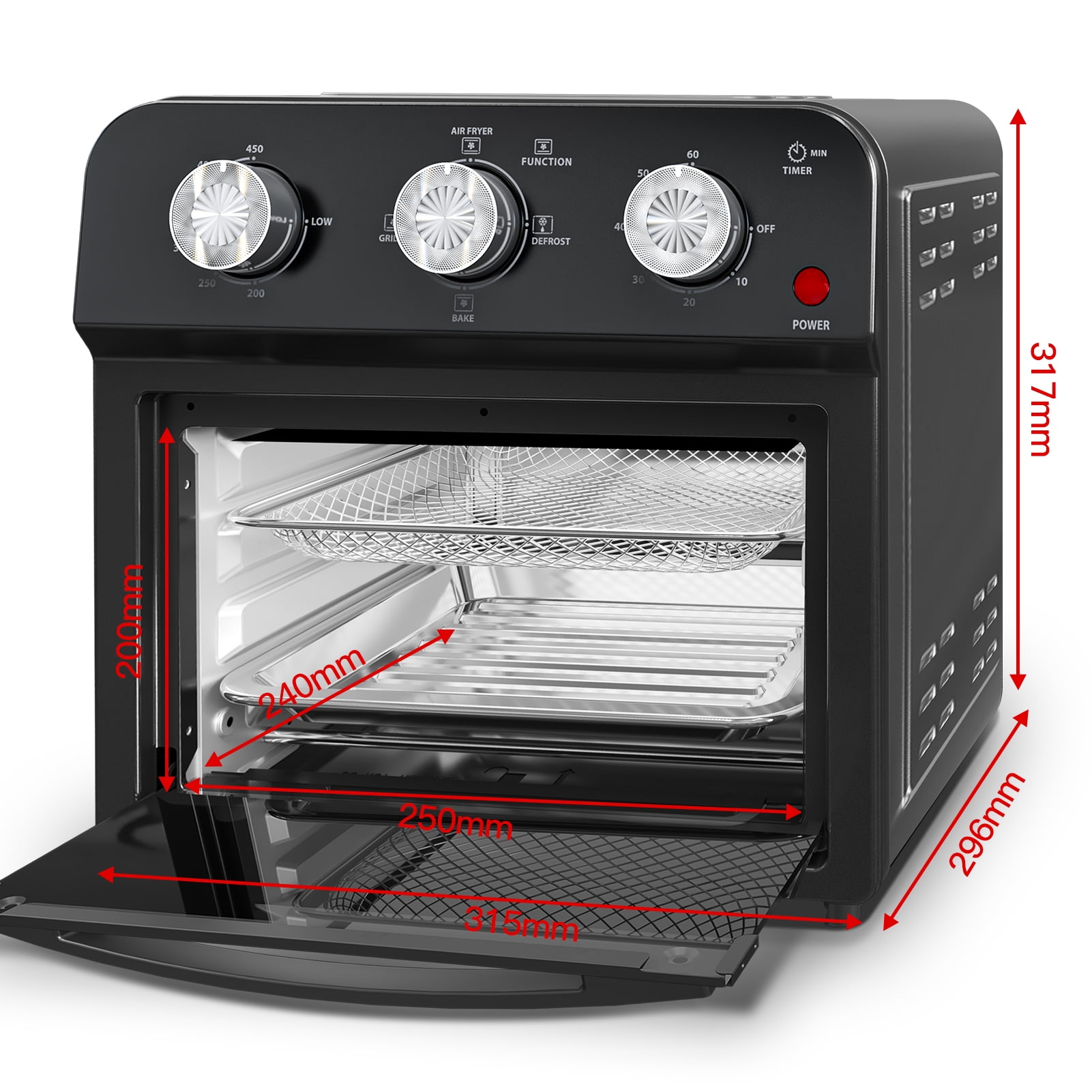 12.5 Quart Air Fryer Convection Toaster Oven, 1500W, 4 Cooking Modes, 7-in-1 Multifunction with Roast, Bake, Grill, Broil, Toast, Dehydrate, Defrost, Stainless Steel, Black