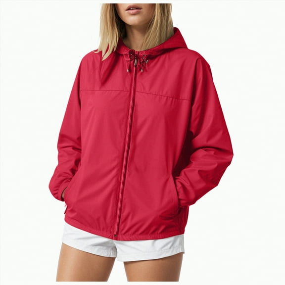 Towmus Lightweight Active Rain Jacket Hooded Plus Size Water Resistant Raincoat Windbreaker Casual Jacket
