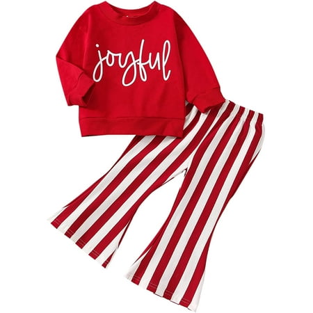 

PIKADINGNIS Toddler Baby Girl My 1st Christmas Outfit Santa Baby Long Sleeve Sweatshirt Flared Rib Pants Fall Winter Clothes Set