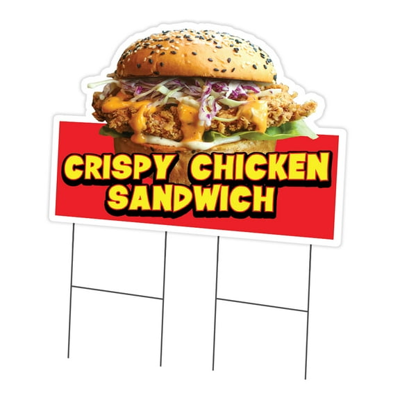 Crispy Chicken Sandwich 24" x 36" Yard Sign & Stake | Advertise Your Business | Stake Included Double Sided Image | Made in The USA