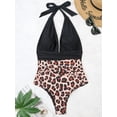 thumbnail image 4 of Women One-Piece Swimsuit Front Ruched Leopard Tummy Control High Waist Halter Lace Up Bikini Dress Leopard Print XL, 4 of 7