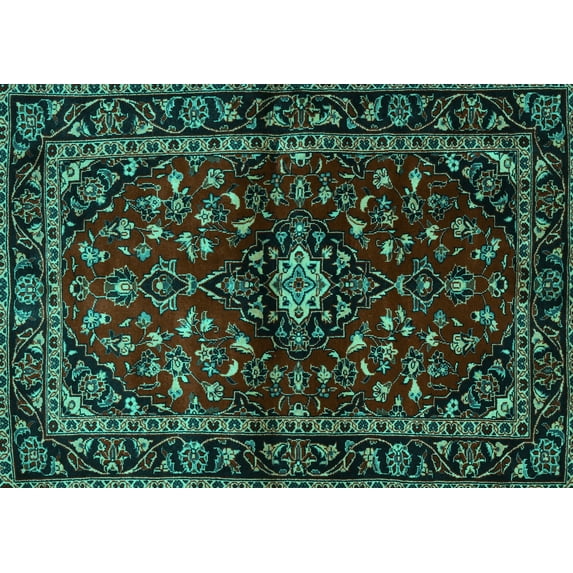 Ahgly Company Indoor Rectangle Persian Turquoise Blue Traditional Area Rugs, 3' x 5'
