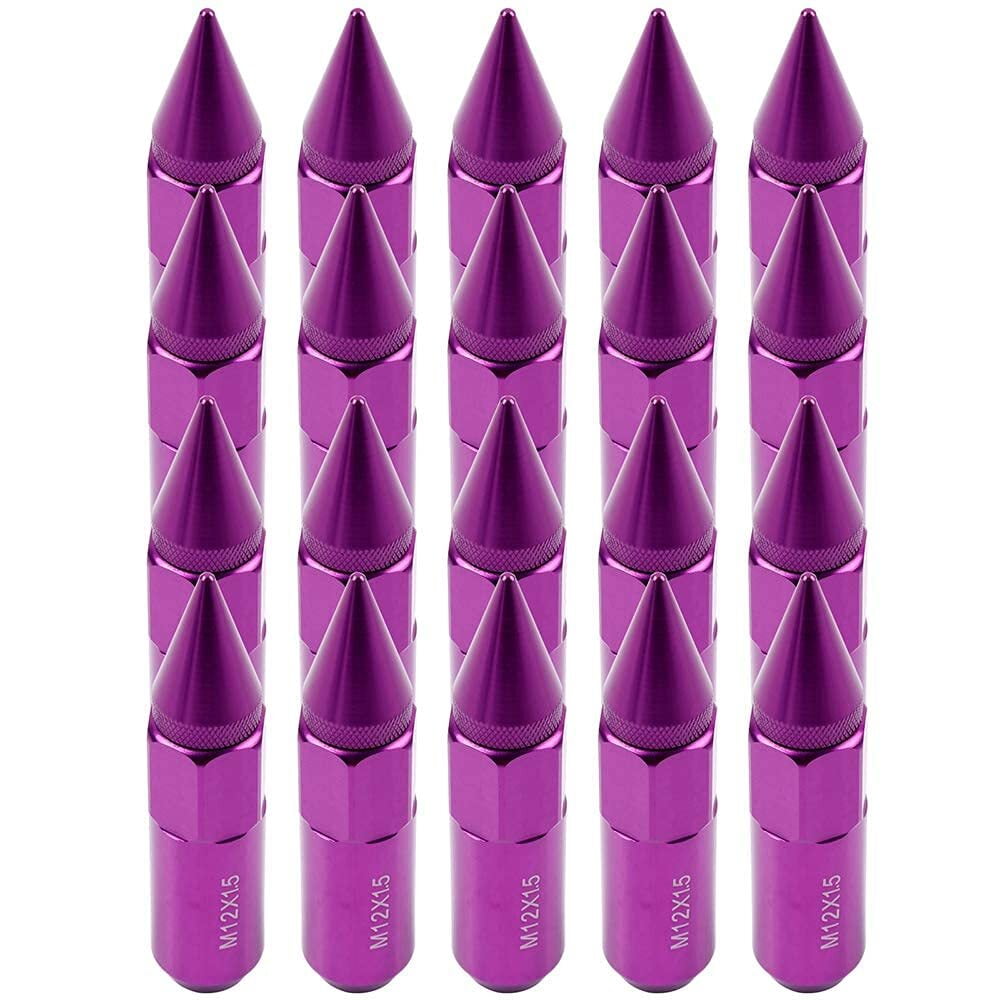 ECCPP Replacement for Wheel Lug Nuts M12X1.5 Cap Spiked Extended Tuner 60mm Aluminum Lug Nut 20pcs (Purple)