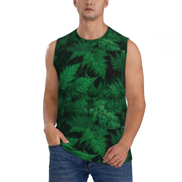 Balery Green Leave Fern Camisetas sin mangas para hombre, absorbe la humedad y protege contra el mal olor.-Large