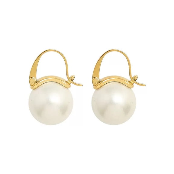 Pearl Earrings for Women, 18K Gold Plated Dainty Pearl Drop Earrings Big Pearl Hoop Dangle Earrings Jewelry Gifts