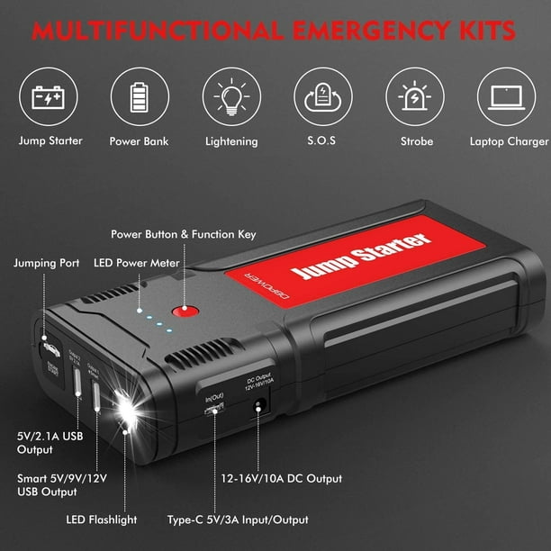 Bmatwk 2500A Peak 21800mAh Car Jump Starter- for up to 8.0L Gasoline/6.5L  Diesel Engines with LCD Screen, USB Quick Charge, 12V Auto Battery Booster  