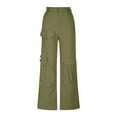 thumbnail image 4 of Ndbuld Cargo Pants Women Summer Fashionable Solid Color Straight Leg Low Waist Pocket Workwear Pants,XL,Green, 4 of 6