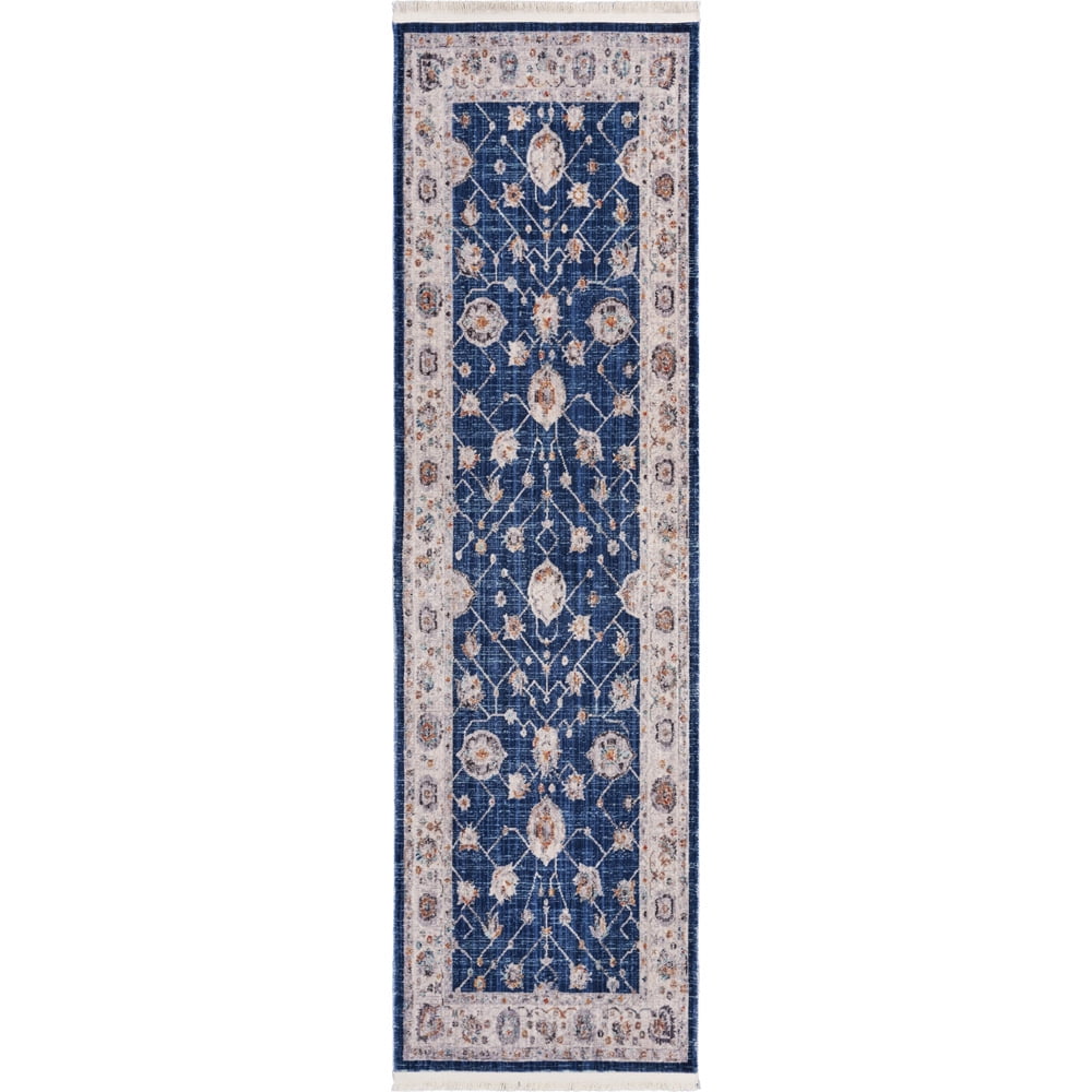 LR Home Persian Traditional Oriental Floral Distress Navy Blue & Cream
