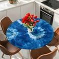 thumbnail image 2 of Blue Tie Dye Round Tablecloth 45-54 Inch Round Fitted Table Cloth with Elastic Edge, Boho Ethnic Abstract Ombre Pattern Art Waterproof Table Cover Protector for Outdoor Picnic Party Dining, 2 of 6