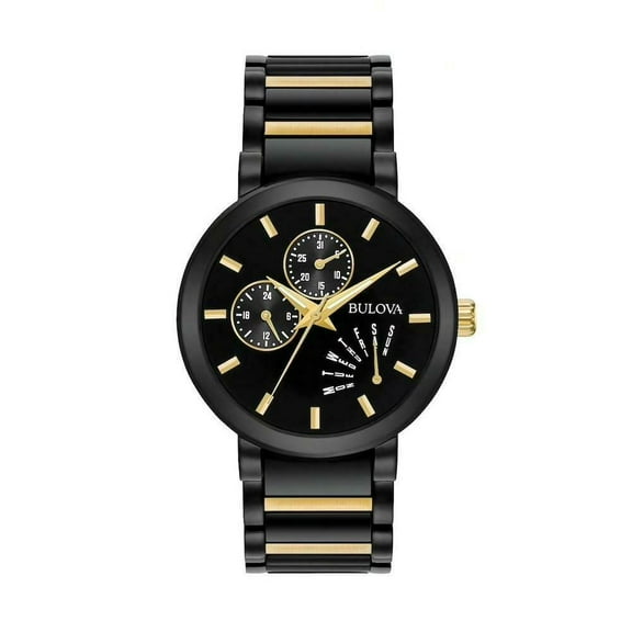 Bulova by Sarasota Men's Two Tone Black PVD Gold Stainless Steel Wristwatch, Black and Gold