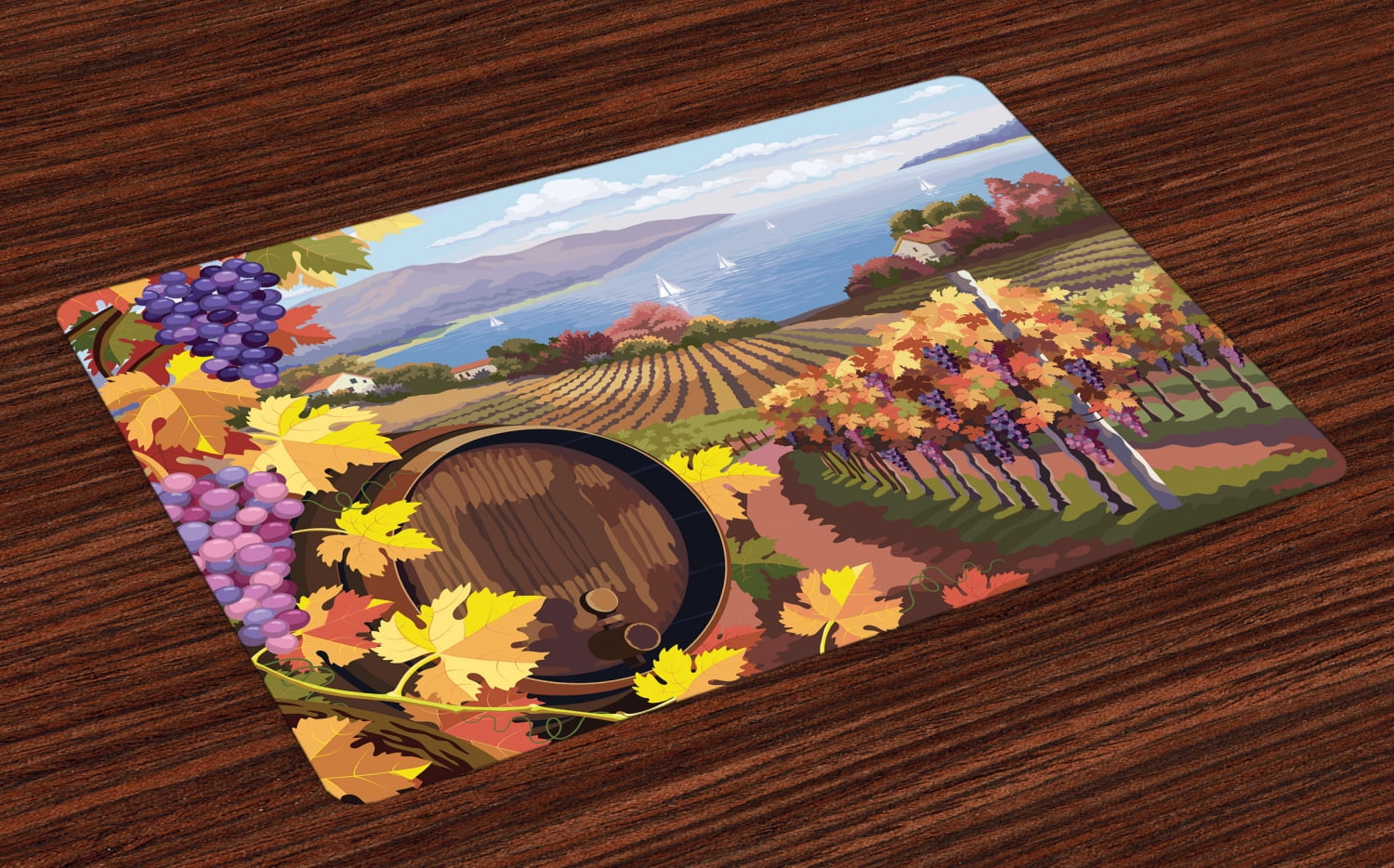 Winery Placemats Set of 4 Countryside Landscape Vineyard Agriculture Winemaking Season Grapes in