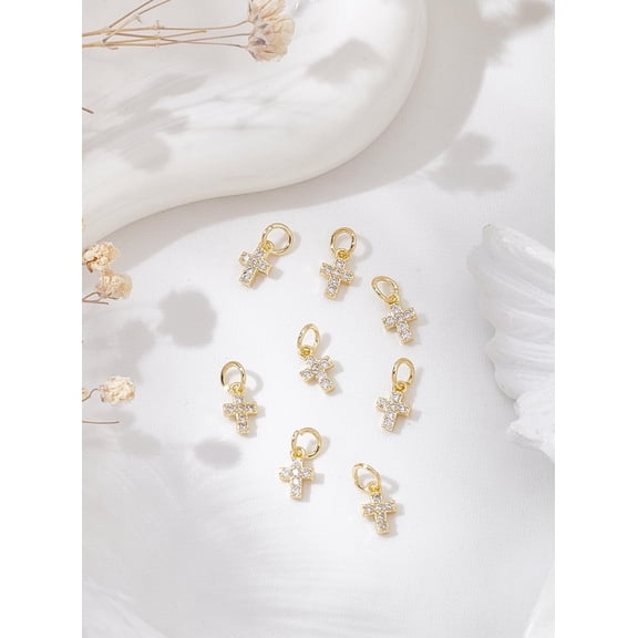 8Pcs 18K Gold Plated Brass Tiny Cross Charms Cute Cross Cubic Zirconia Pendants Cross Charms for Jewelry Handmade Making Supply Gifts DIY Making Necklace Earring Bracelet Creative Gift
