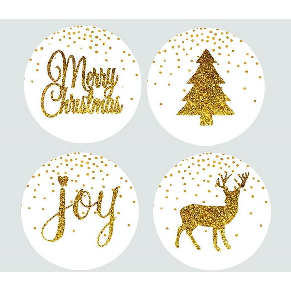 48pack White Merry Christmas Joy Deer Tree Assortment Stickers Labels Envelope Decorative Seals -1.5inch
