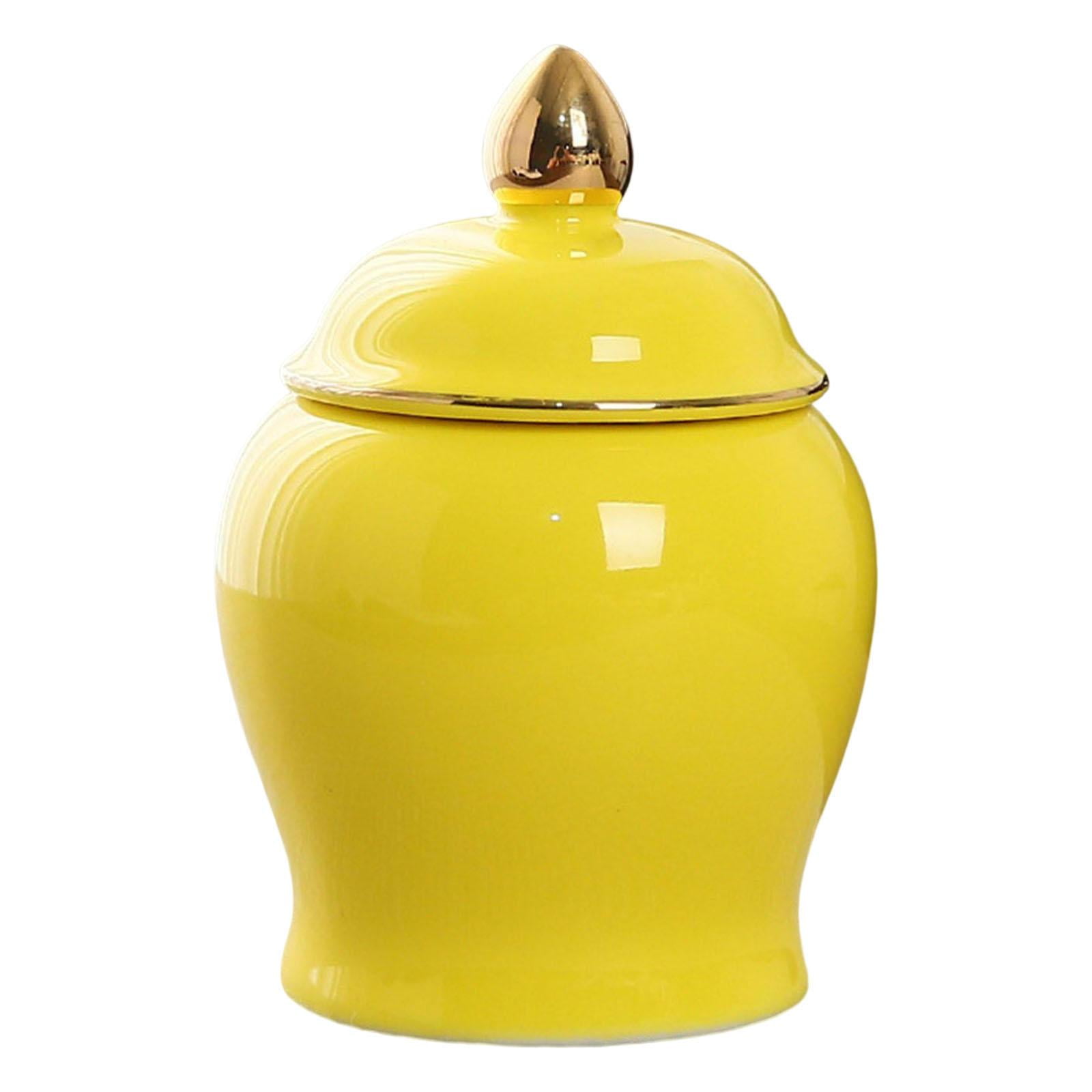 Mini Ceramic Food Storage Jar with Lid Sealed Storage Tank Tea Canister Polished Yellow