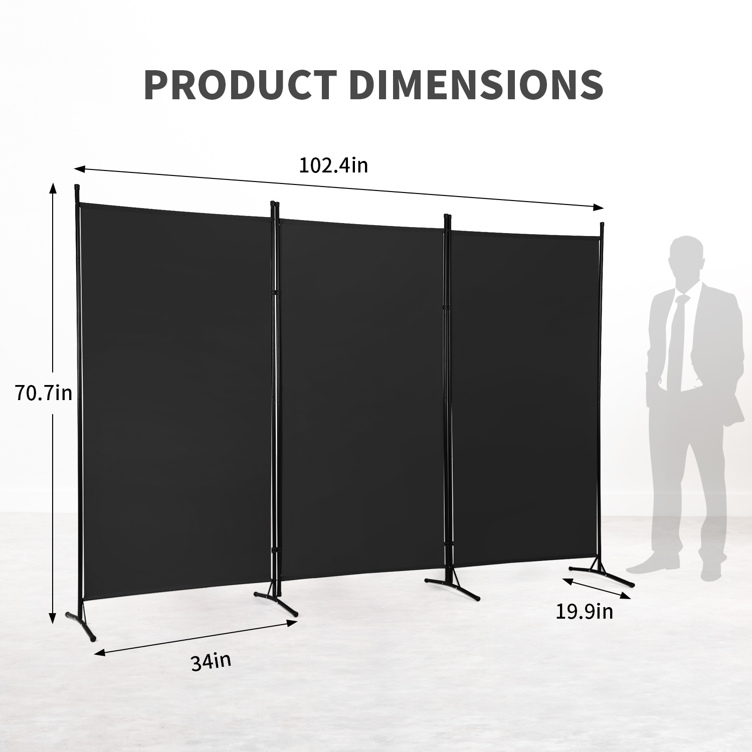PayLessHere 3-Panel Folding Privacy Screen, 6 Ft Portable Room Divider for Separating Spaces,102" W x 70" H Freestanding Partition Room Panel,Black