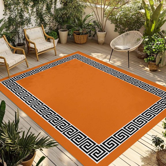 Fsddascl Orange Outdoor Rug for Patio/Deck/Porch, Non-Slip Large Area Rug 4 x 6 Ft, Black Modern Geometric Abstract Art Aesthetics Indoor Outdoor Rugs Washable Area Rugs, Camping Rug Carpet