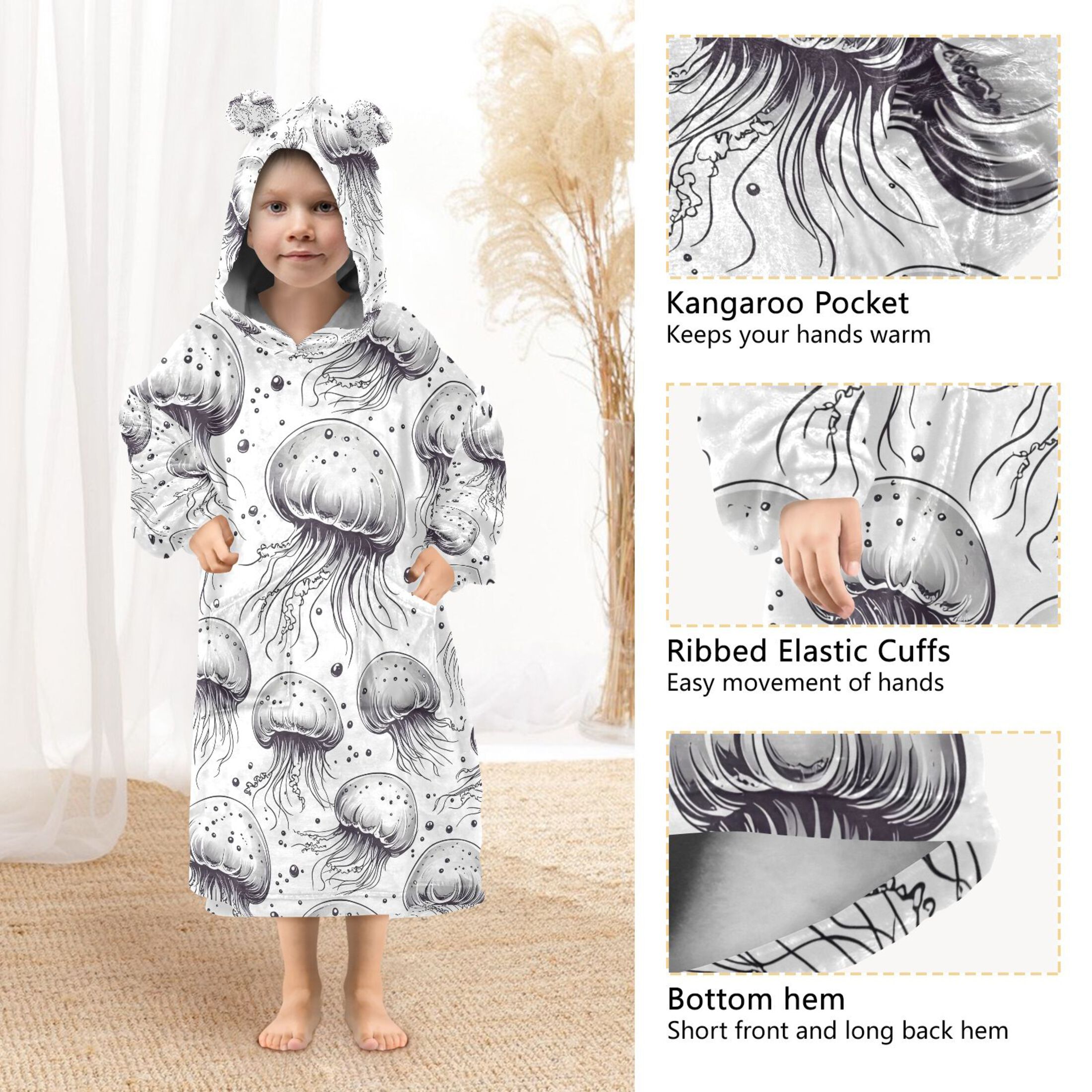 joogoo Wearable Blanket Hoodie for Jellyfish Flannel Sherpa Pocket 3-14 YR S