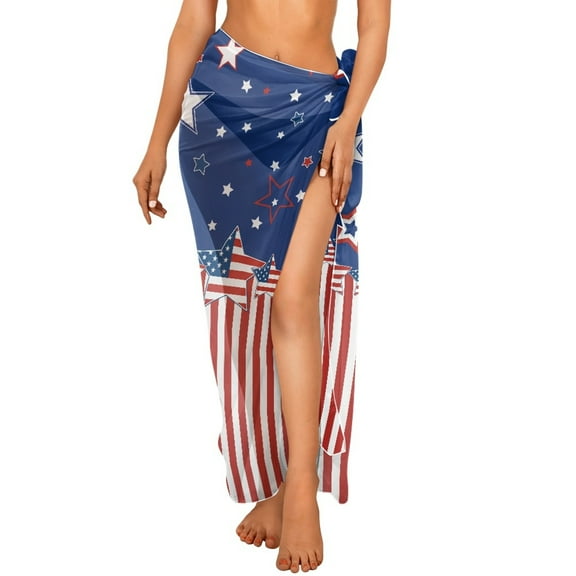 FKELYI American Flag Print Sarong Cover Up for Women Swimwear Cover-Up Chiffon Fabric Beach Coverup Soft Swimsuit Pareo Breathable Long Beach Wraps for Lady Summer