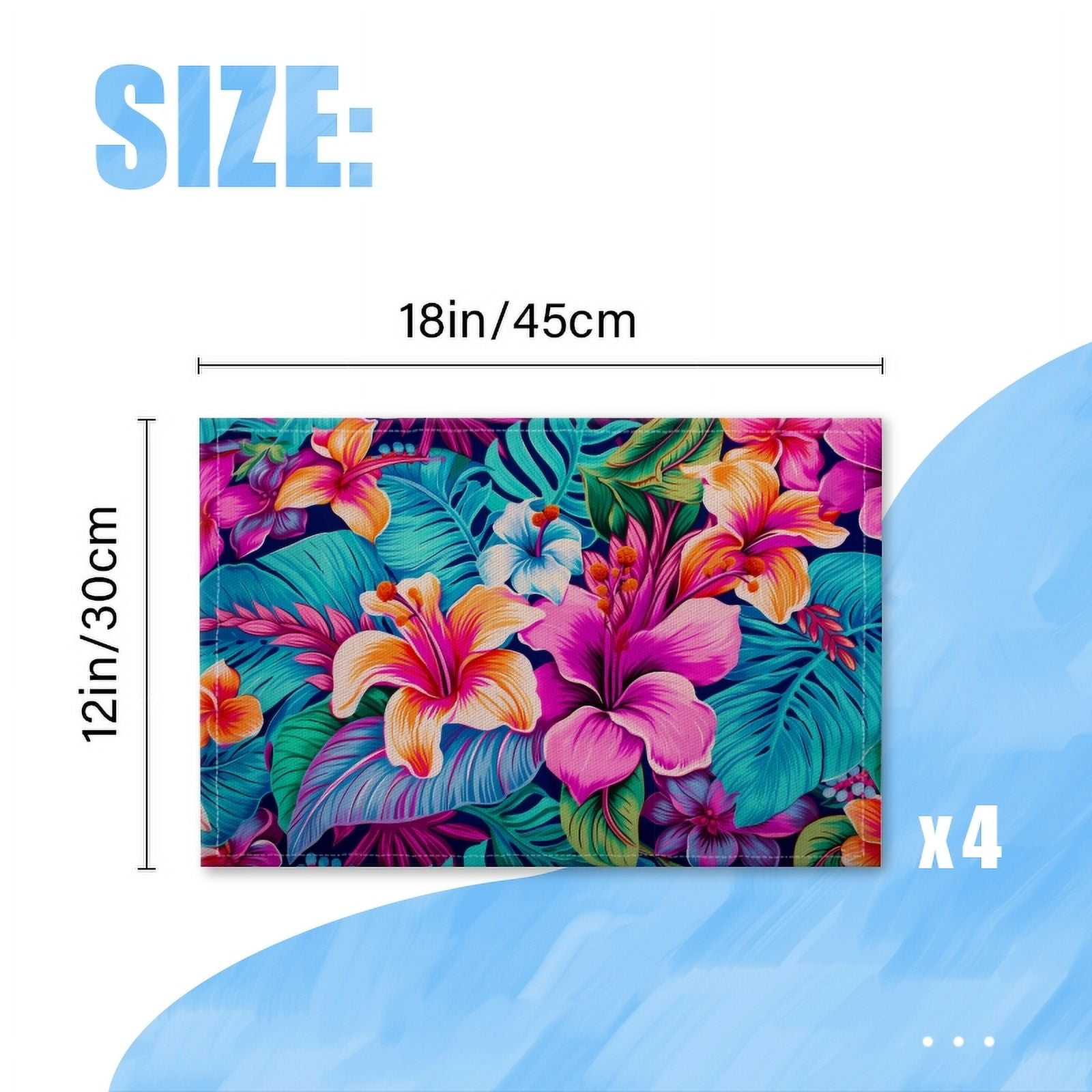 BaHomeck placemats Set of 4 Vibrant And Colorful Pattern Featuring Tropical Flowers Cotton Linen rectangle Placemats for Kitchen Dining Table Indoor,Outdoor,18*12inch