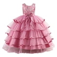 thumbnail image 4 of HJYCHN Toddler Dress Sleeveless Tiered Cake Gown with Embroidered Bodice and Waist Bow for Girls Dresses 4-5 Years, 4 of 9