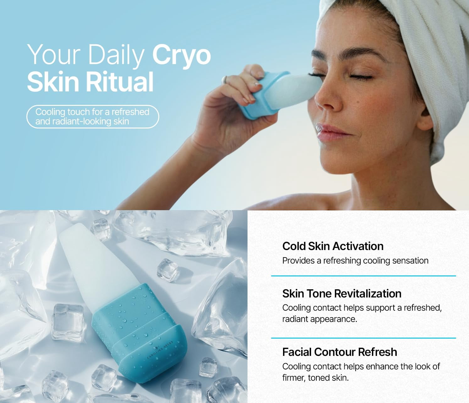 Ice Face Roller Reusable Silicone Cooling Facial Ice Roller for Face and Neck, Skincare Routine Tool for De-Puff Look, Smooth Glide Massager