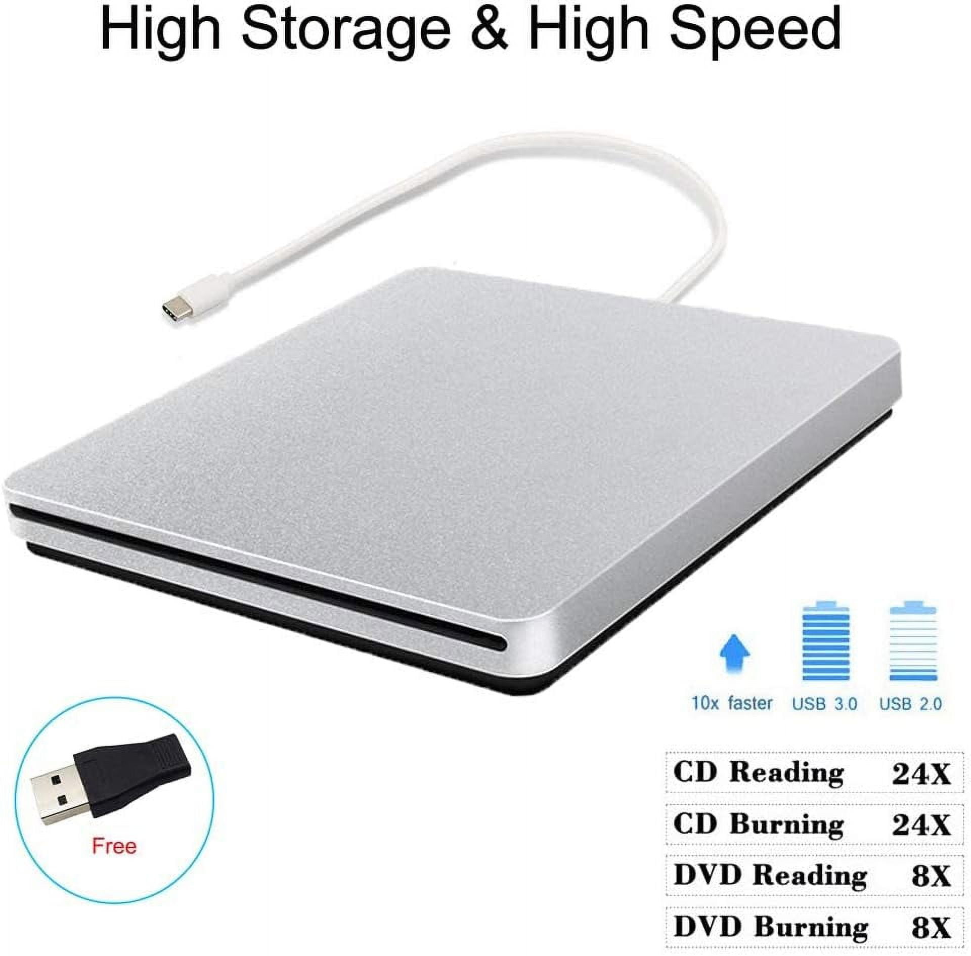 External CD DVD Drive USB C CD DVD Burner/Writer Ultra Slim Portable Slot in CD DVD Reader for MacBook Pro/Air/Mac/Laptop/Windows10 (Silver)