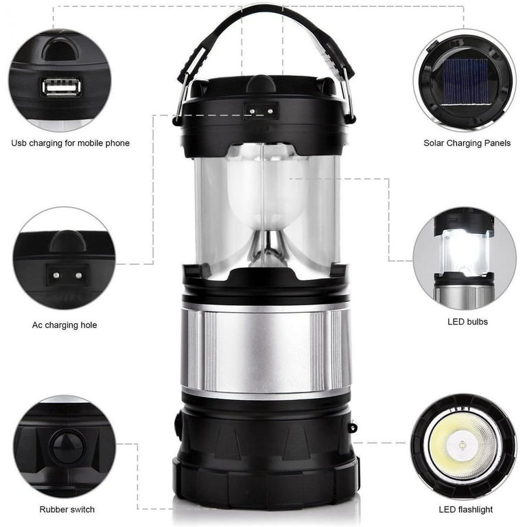 Solar Camping Lantern, 2-in-1 Rechargeable Handheld Flashlights,  Collapsible LED Lantern Camping Gear Equipment for Outdoor Hiking, Camping  Supplies